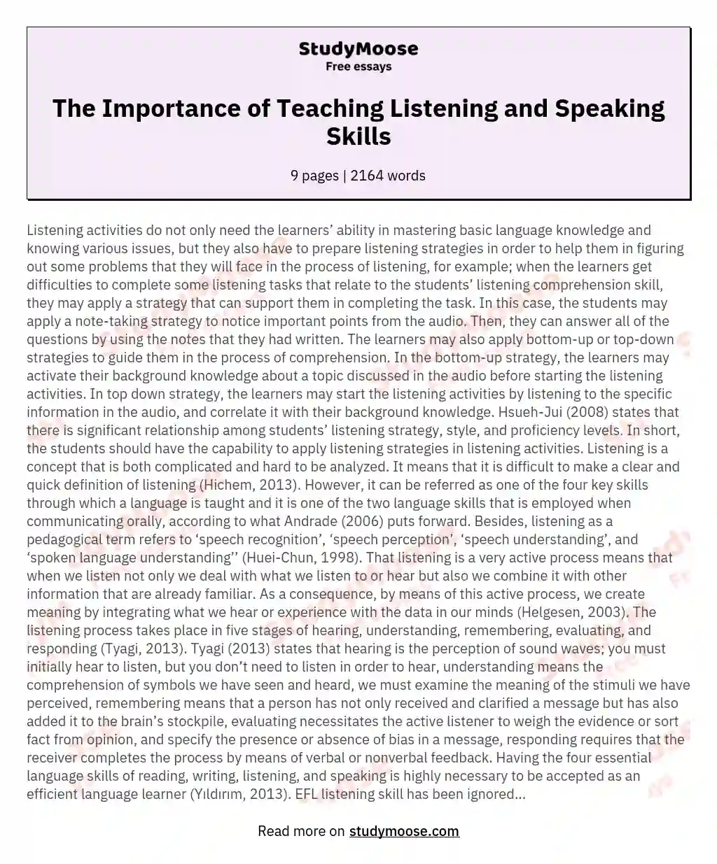 The Importance of Teaching Listening and Speaking Skills
