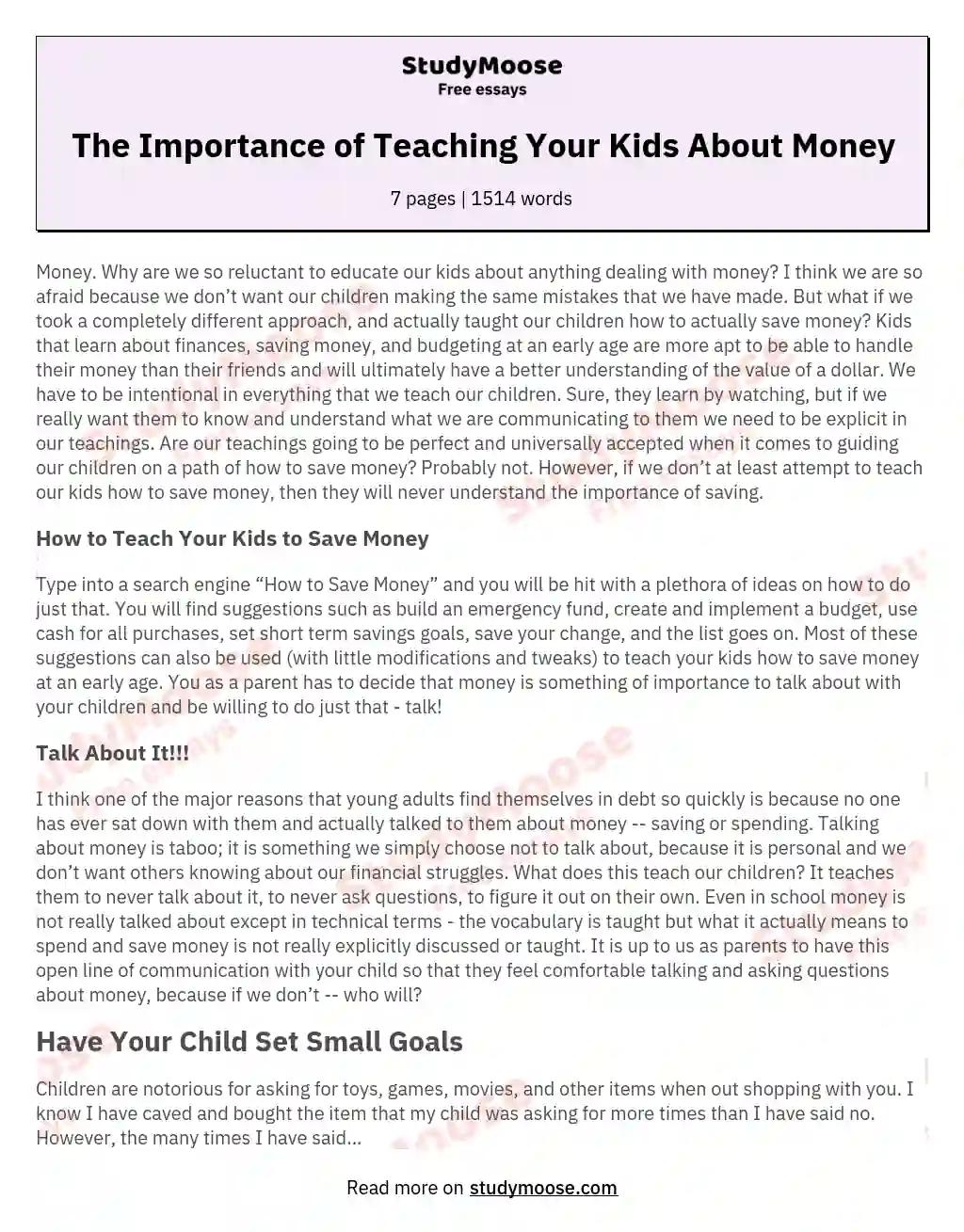 The Importance of Teaching Your Kids About Money essay
