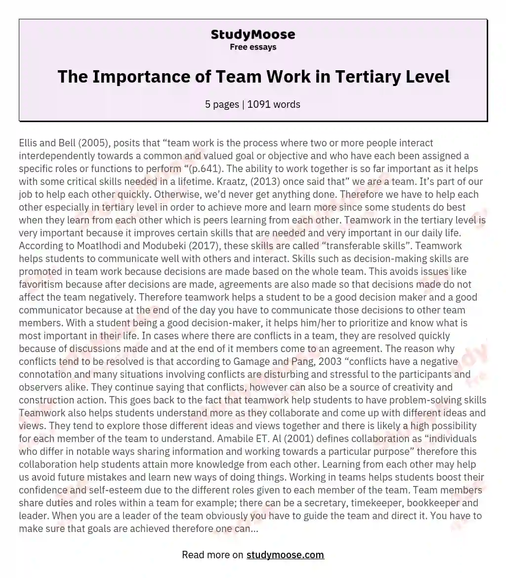 The Importance of Team Work in Tertiary Level