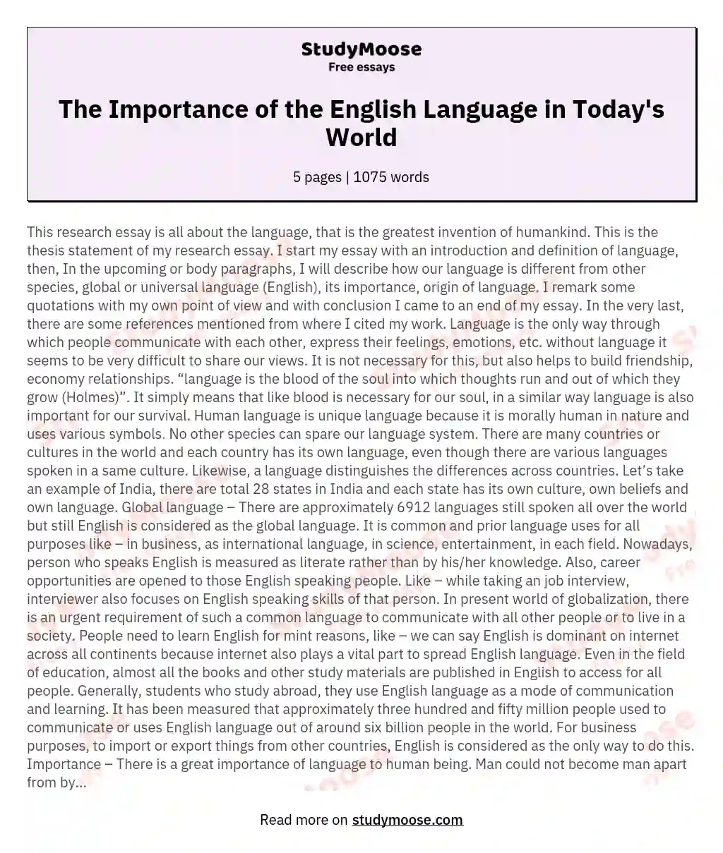 essay on important of english language