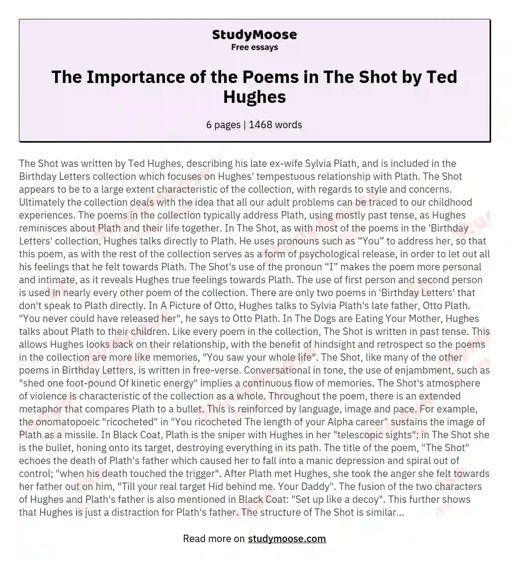 The Importance of the Poems in The Shot by Ted Hughes essay