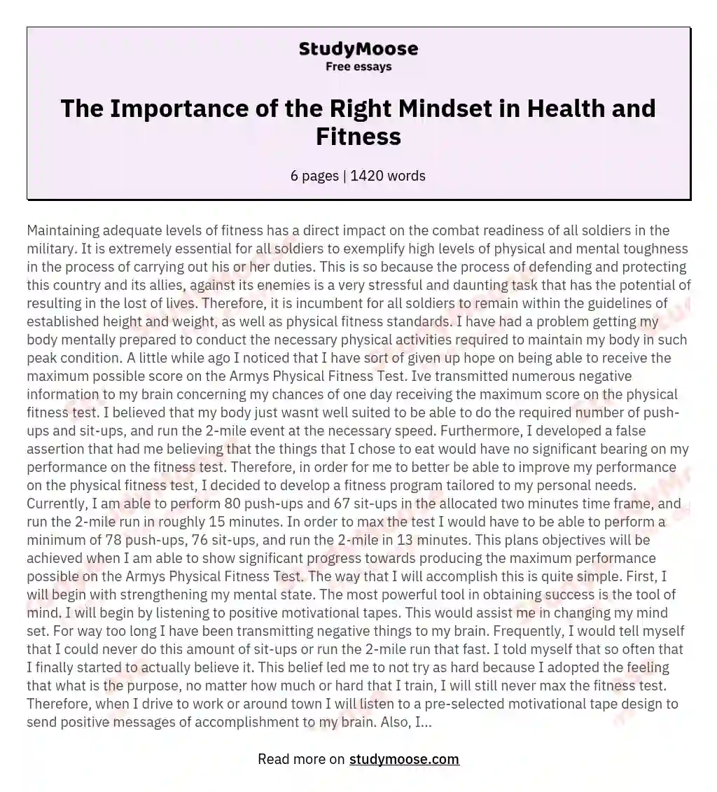 The Importance of the Right Mindset in Health and Fitness essay