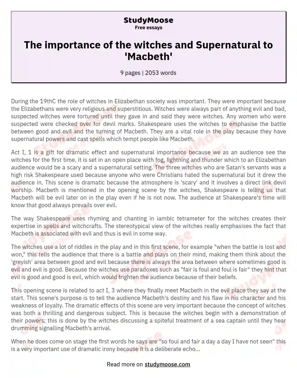supernatural in macbeth essay