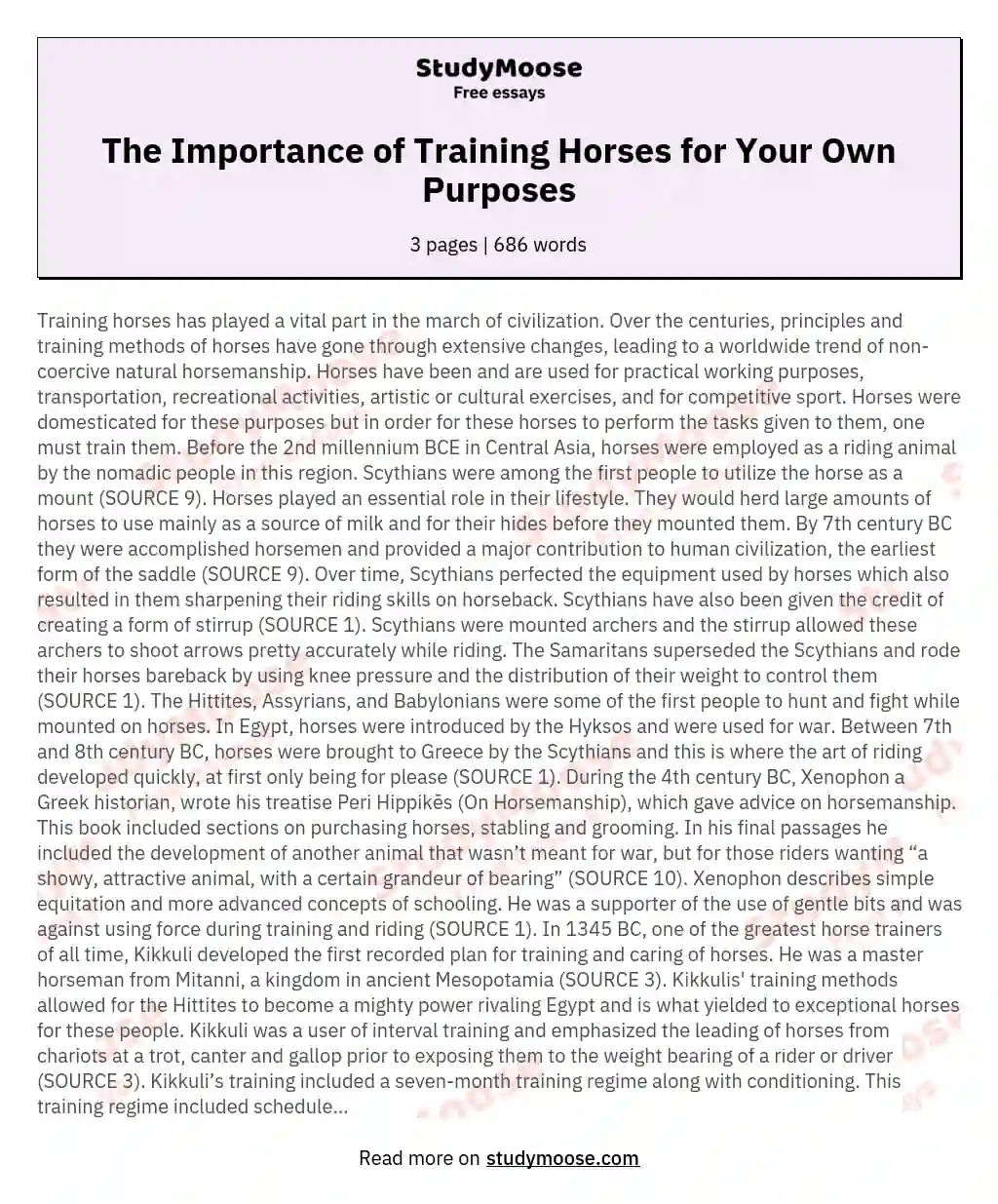 The Importance of Training Horses for Your Own Purposes essay