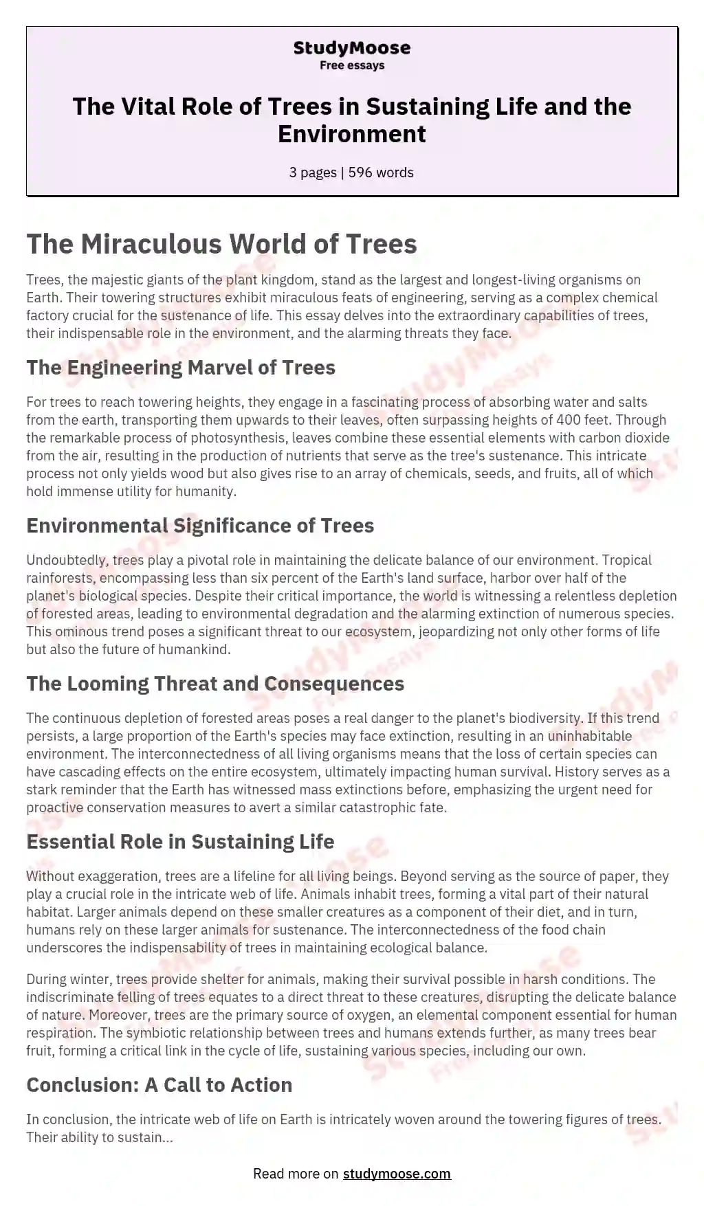 The Vital Role of Trees in Sustaining Life and the Environment essay