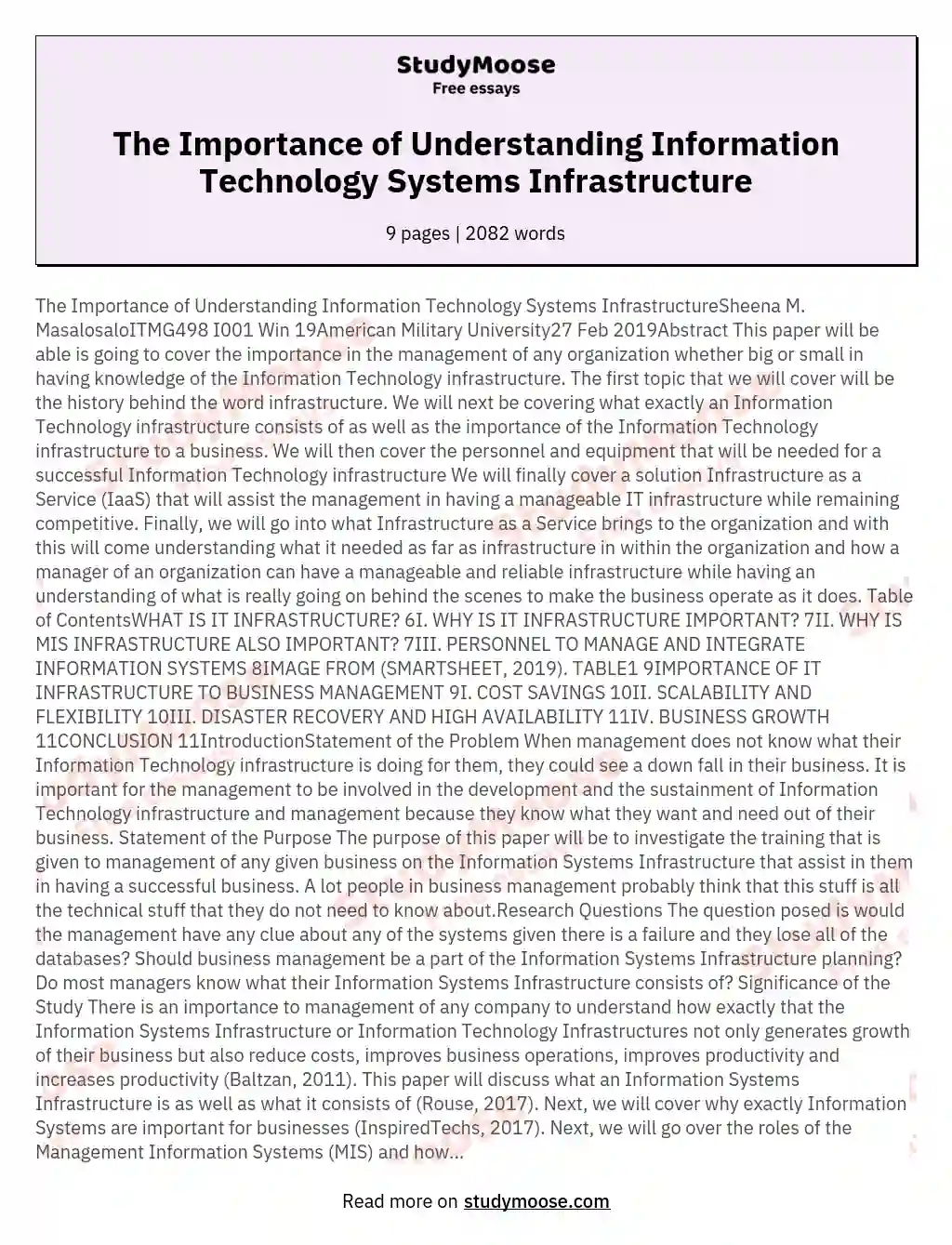 The Importance of Understanding Information Technology Systems Infrastructure essay