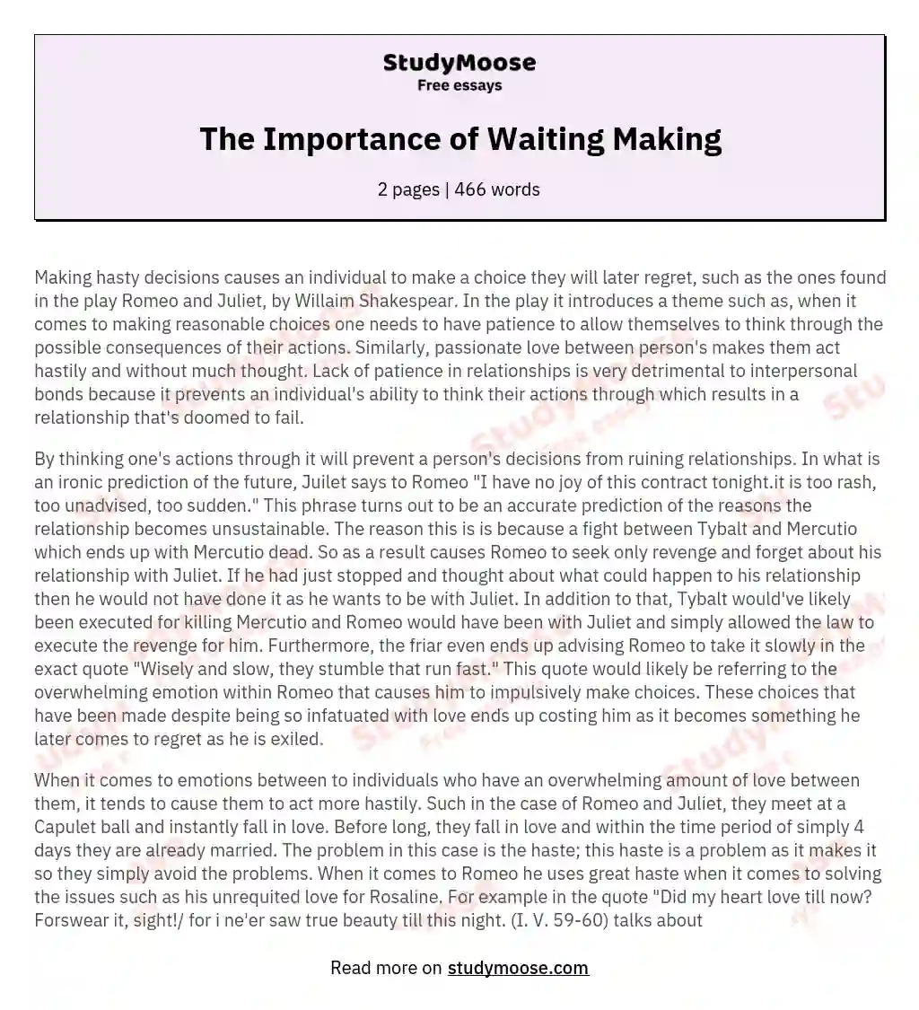 The Importance of Waiting Making essay