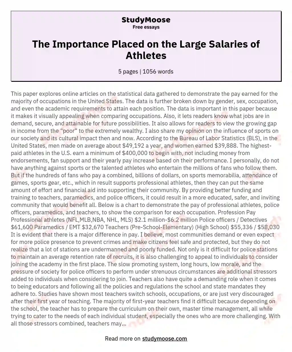 The Importance Placed on the Large Salaries of Athletes essay