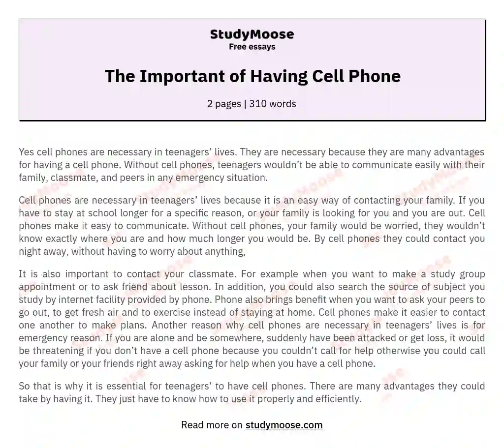 The Important of Having Cell Phone
