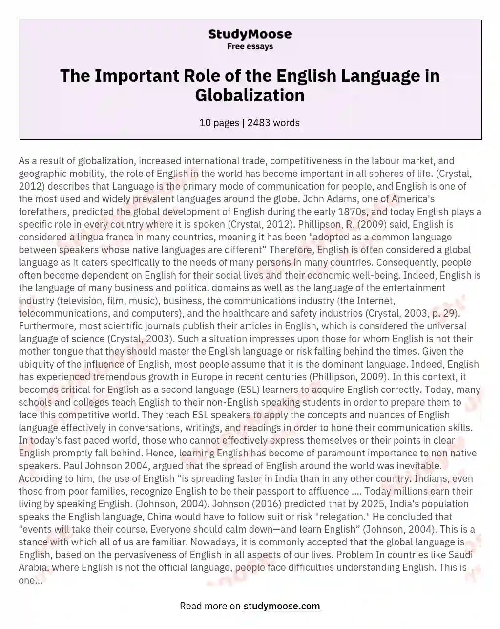 The Important Role of the English Language in Globalization essay