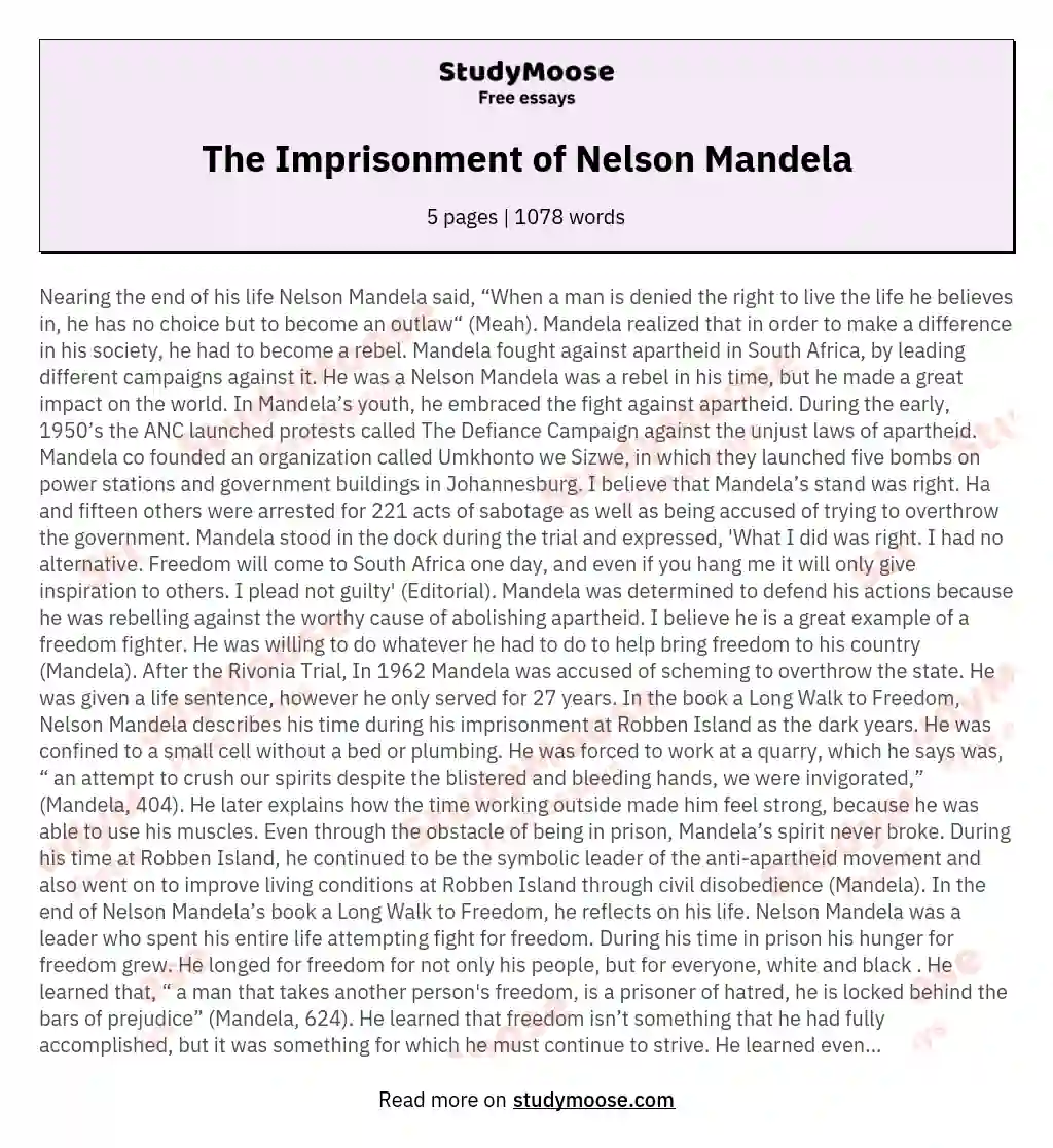 The Imprisonment of Nelson Mandela essay