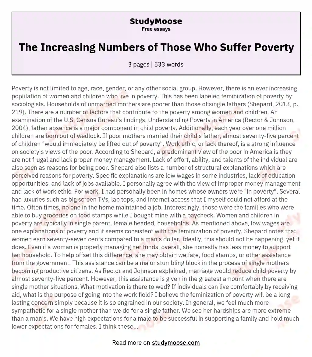The Increasing Numbers of Those Who Suffer Poverty essay
