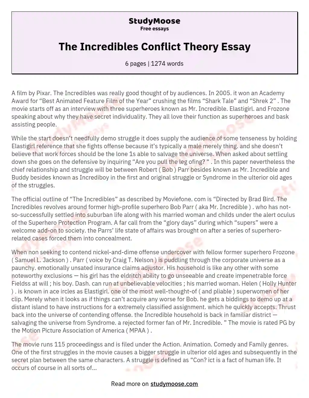 The Incredibles Conflict Theory Essay essay