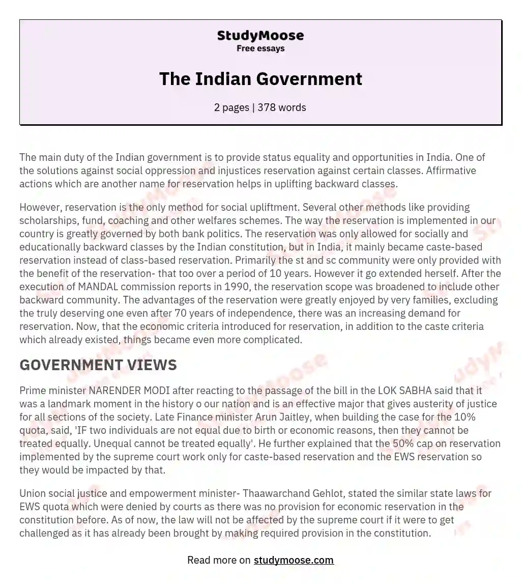 The Indian Government essay
