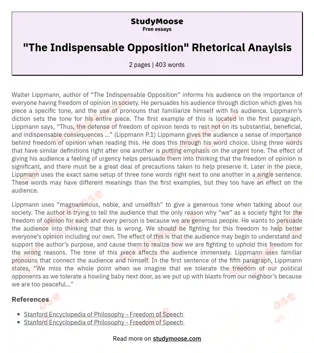 "The Indispensable Opposition" Rhetorical Anaylsis essay