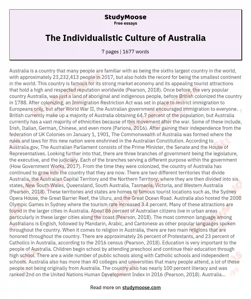 The Individualistic Culture of Australia essay