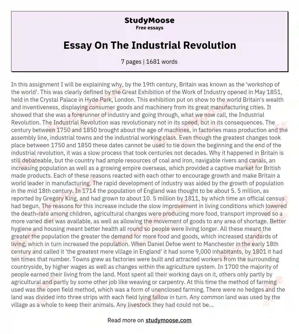 Essay On The Industrial Revolution