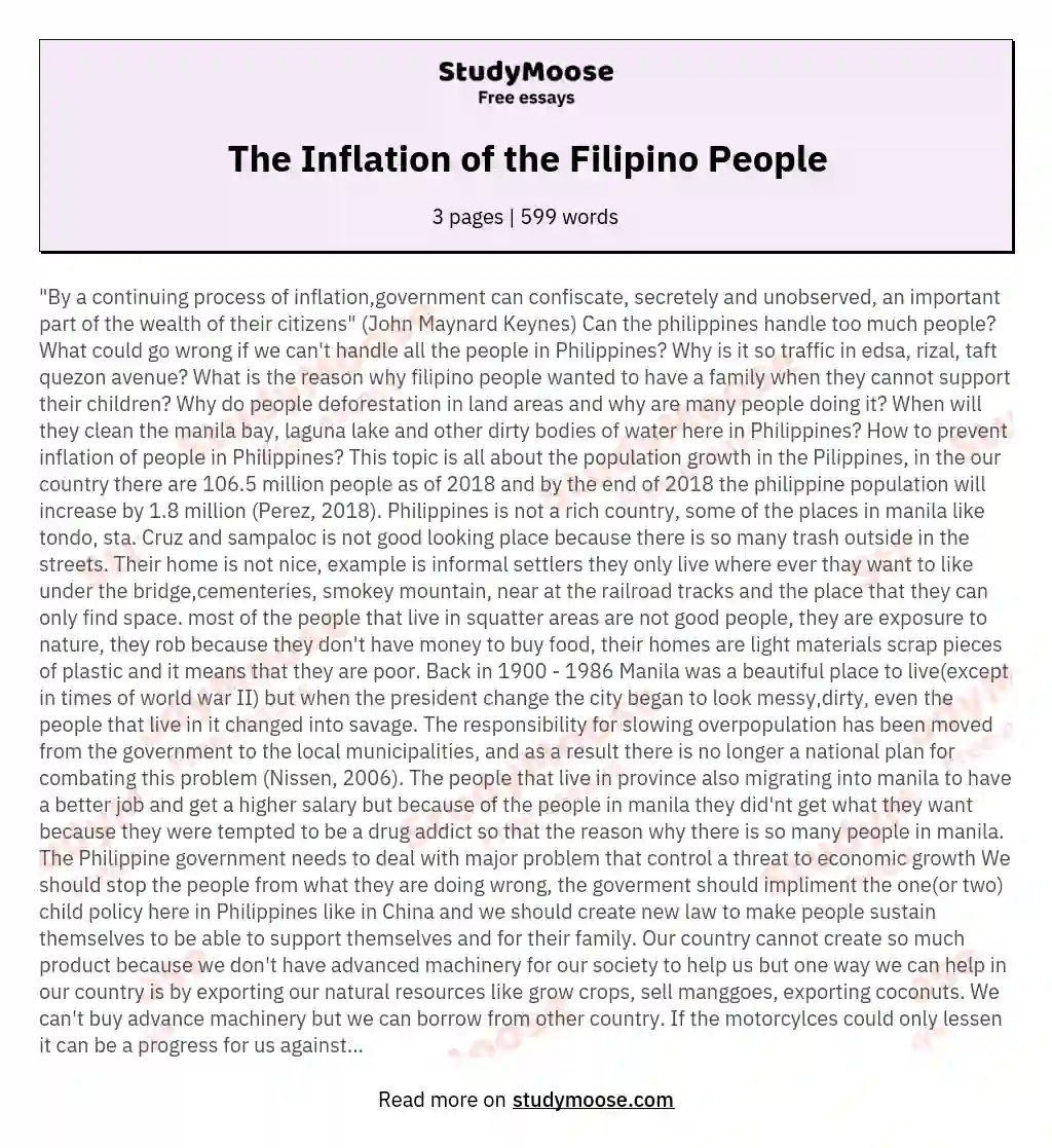 The Inflation of the Filipino People essay