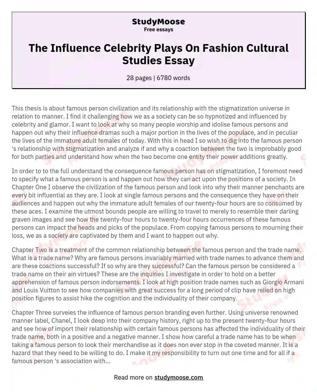 The Influence Celebrity Plays On Fashion Cultural Studies Essay
