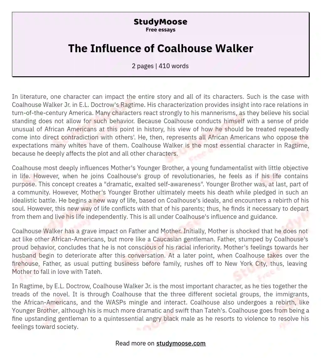 Coalhouse Walker Jr.: Catalyst of Transformation in Ragtime essay