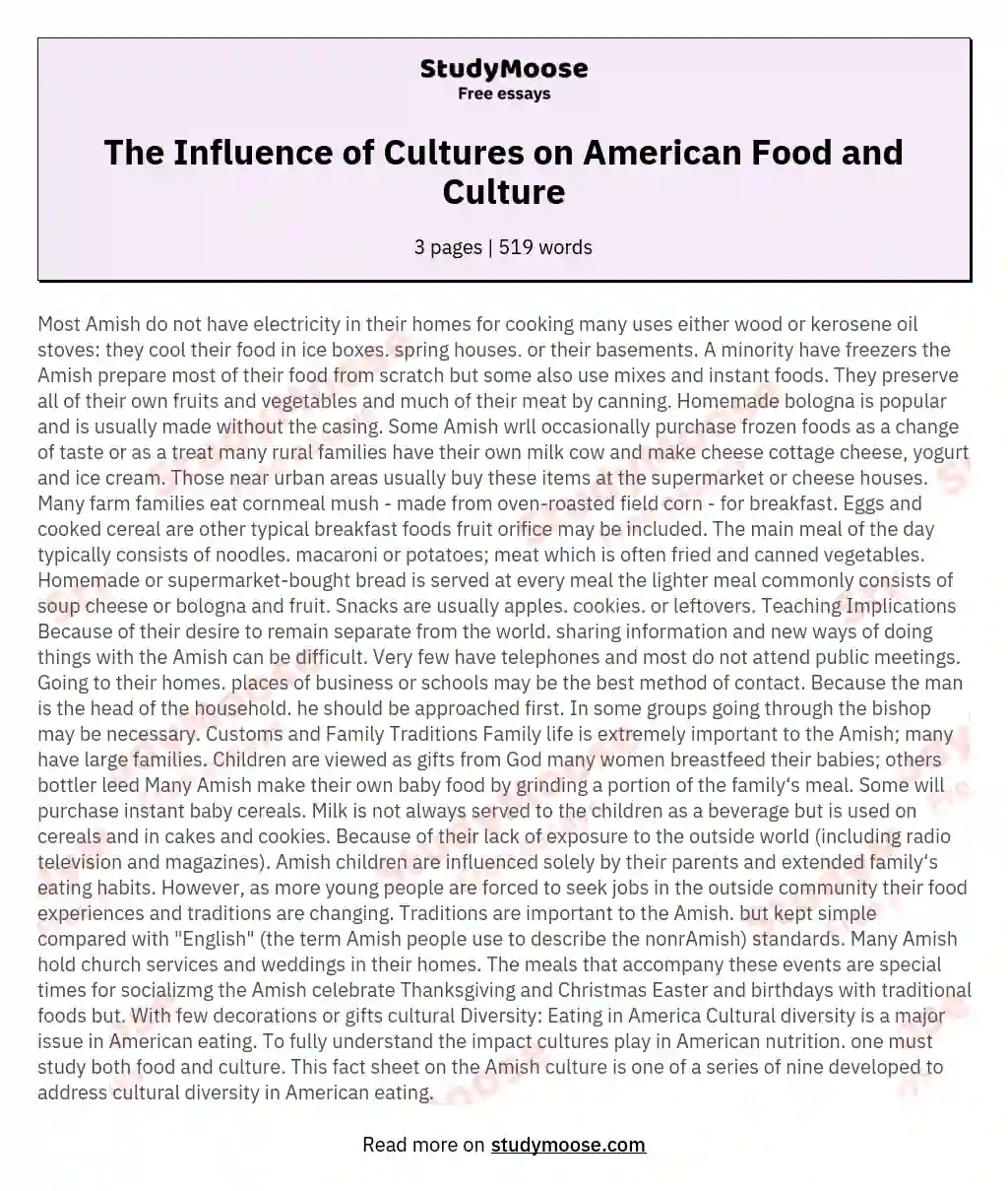 The Influence of Cultures on American Food and Culture essay