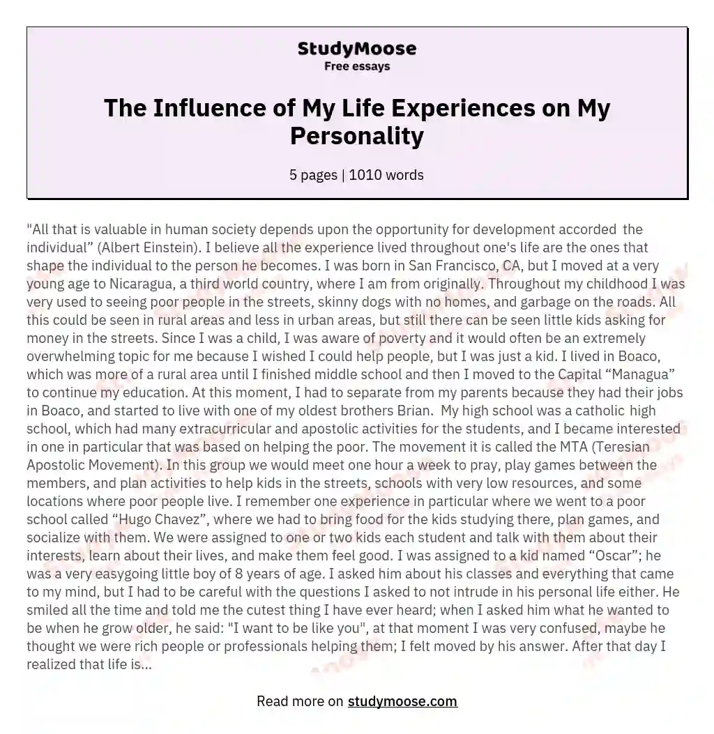 The Influence of My Life Experiences on My Personality essay