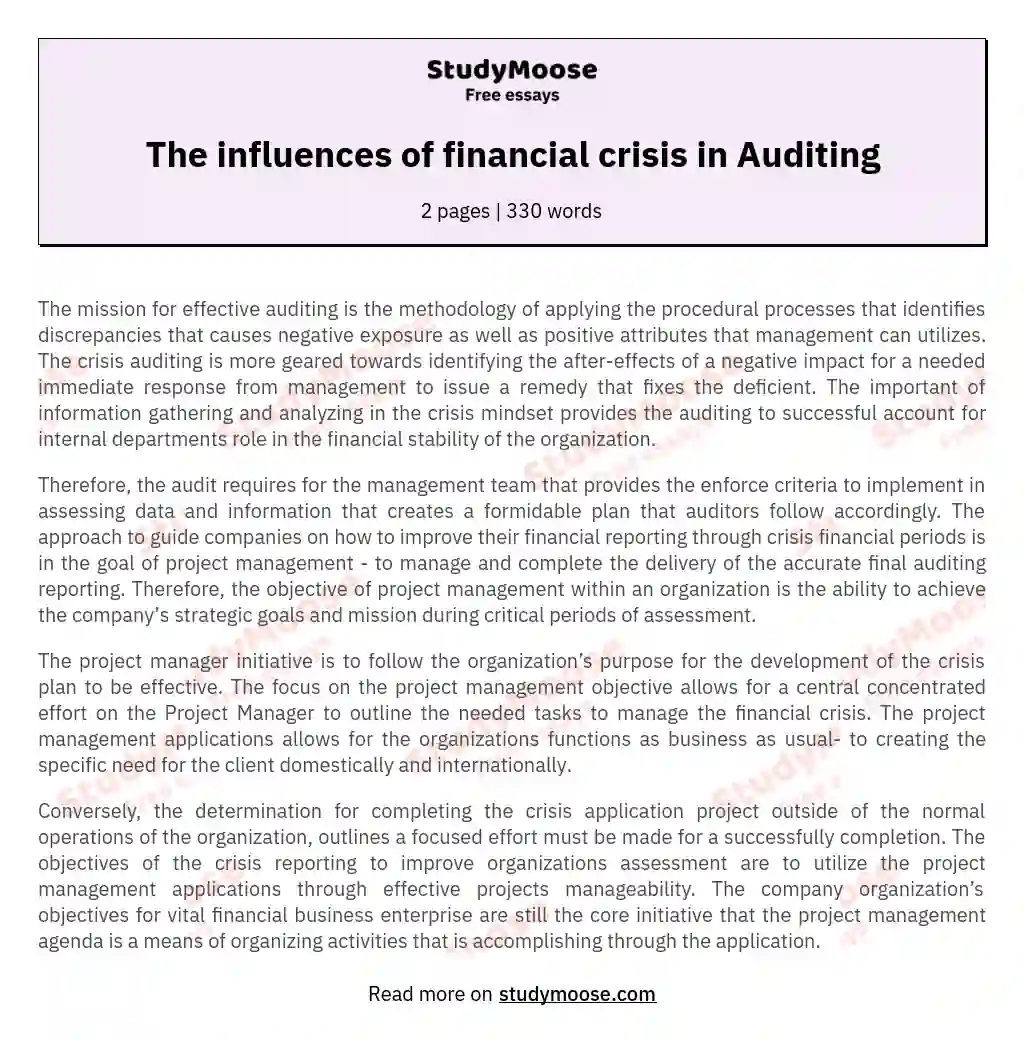 The influences of financial crisis in Auditing essay