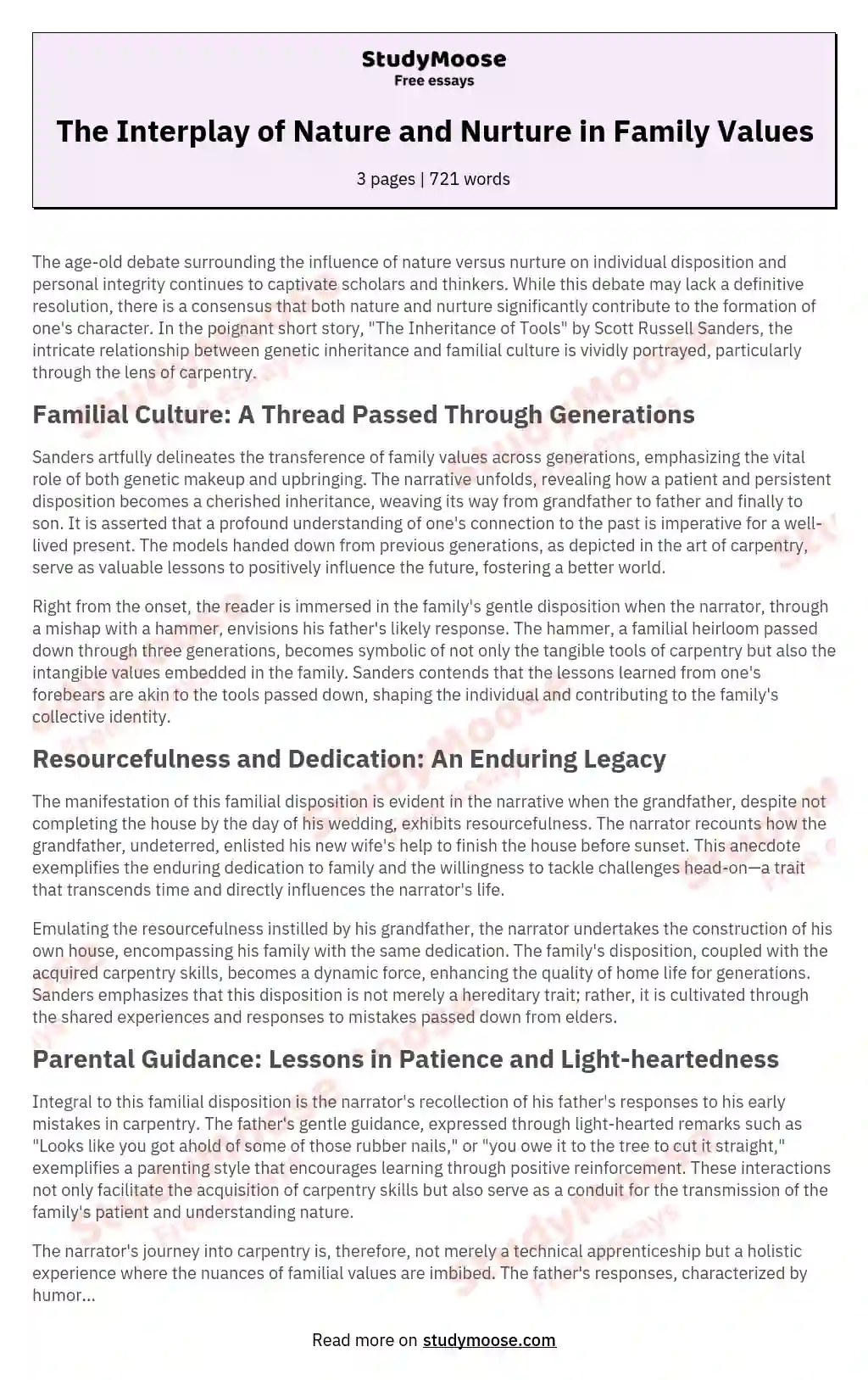 The Interplay of Nature and Nurture in Family Values essay