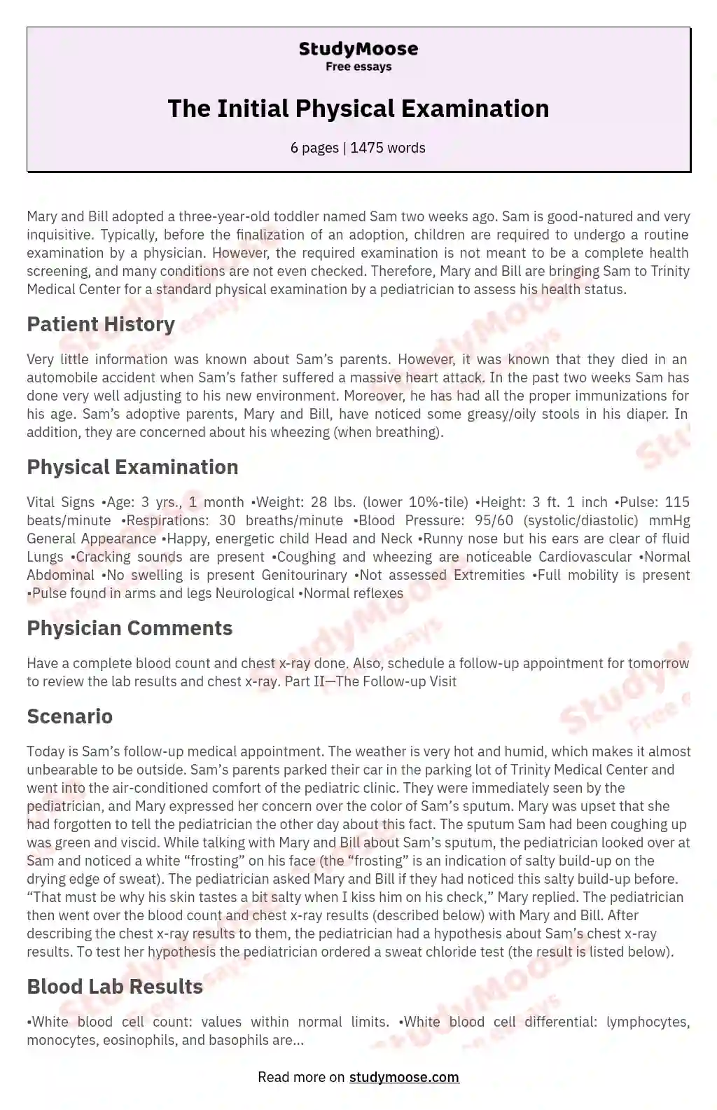 The Initial Physical Examination essay
