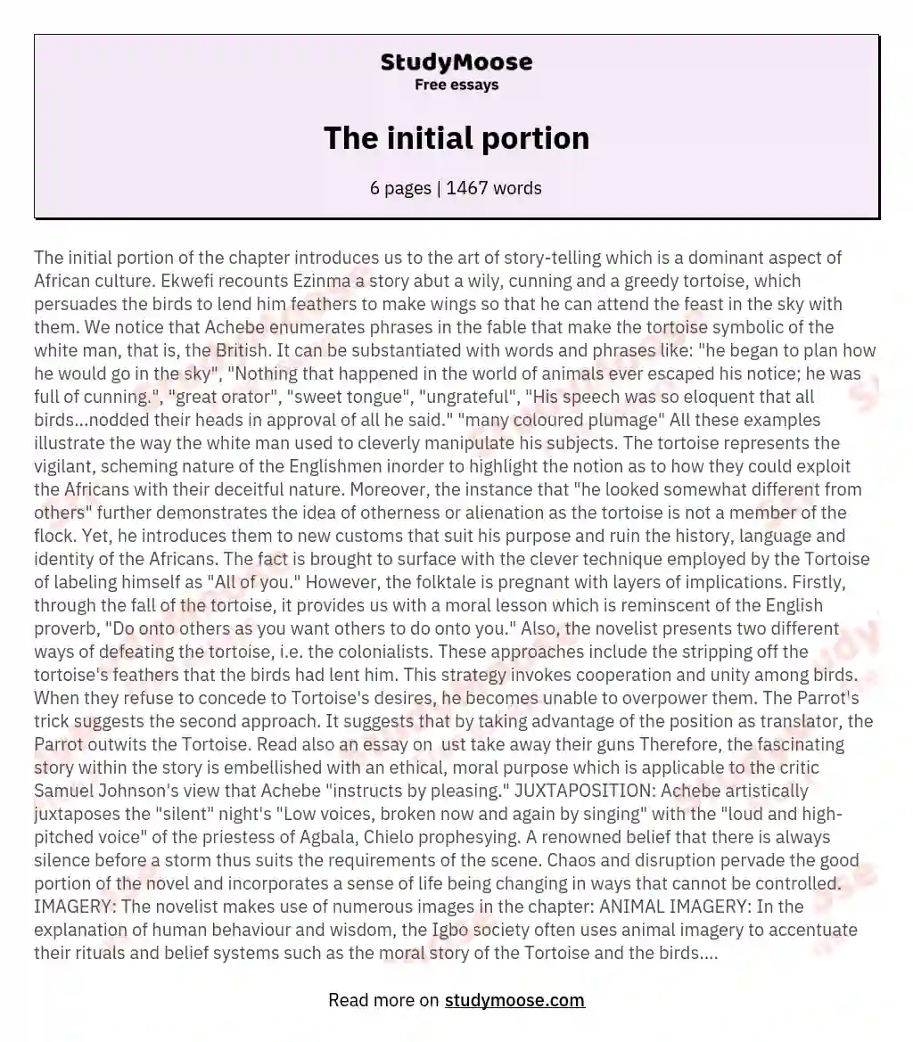 The initial portion essay