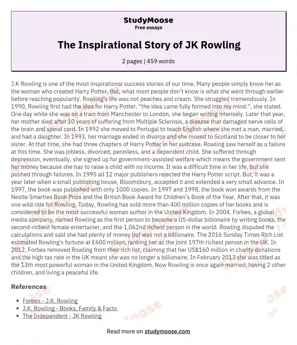 The Inspirational Story of JK Rowling essay
