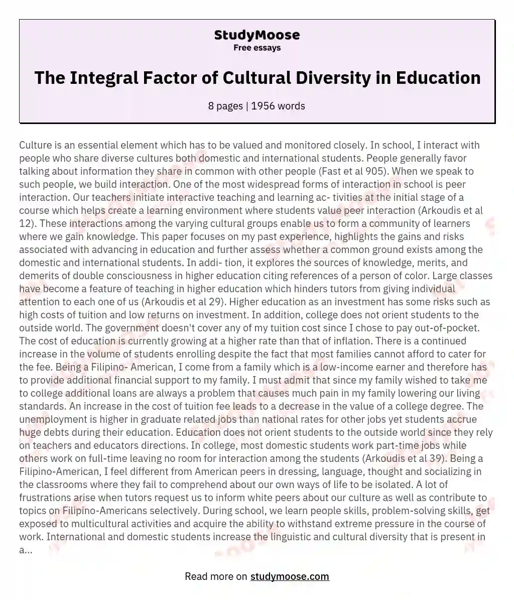 The Integral Factor of Cultural Diversity in Education essay