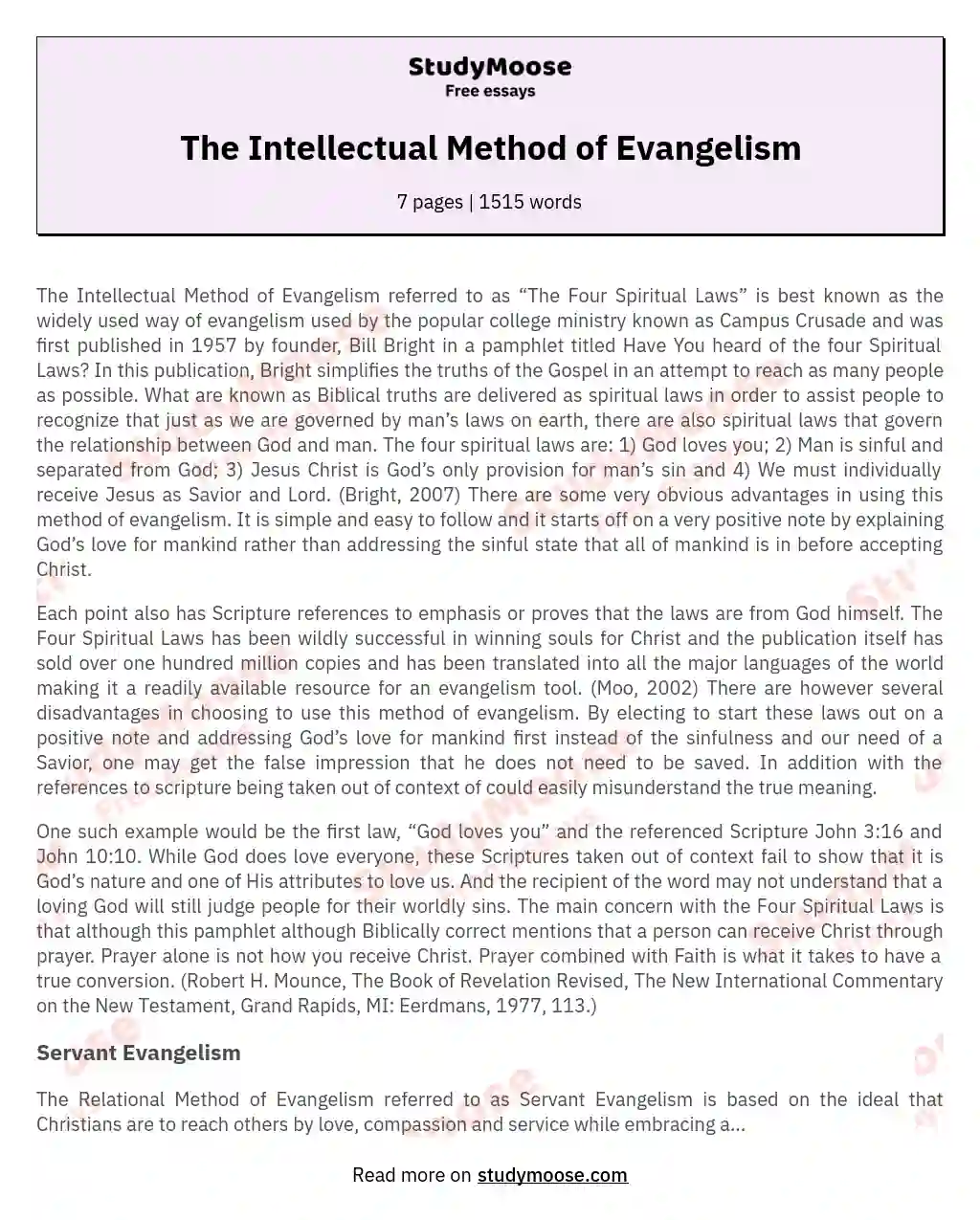 The Intellectual Method of Evangelism essay