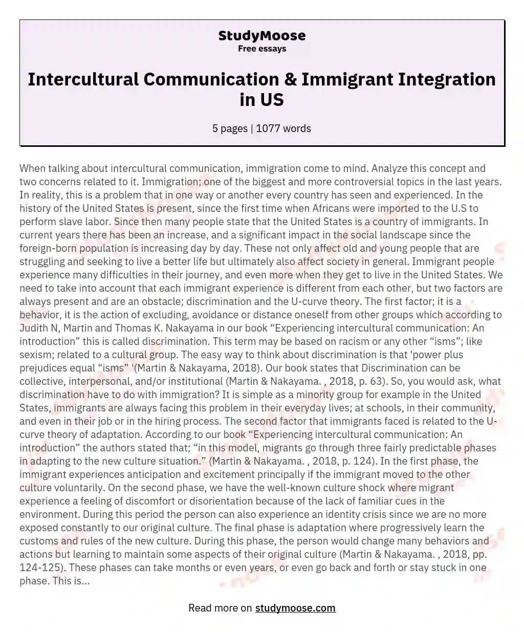 The Intercultural Communication and Integration of Immigrants into American Society