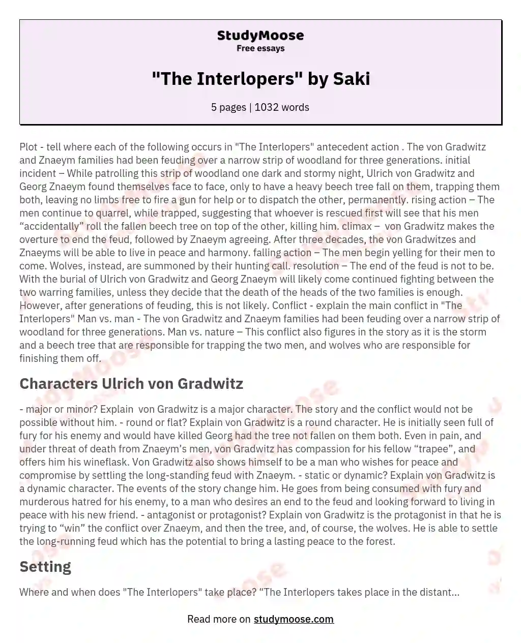 "The Interlopers" by Saki essay