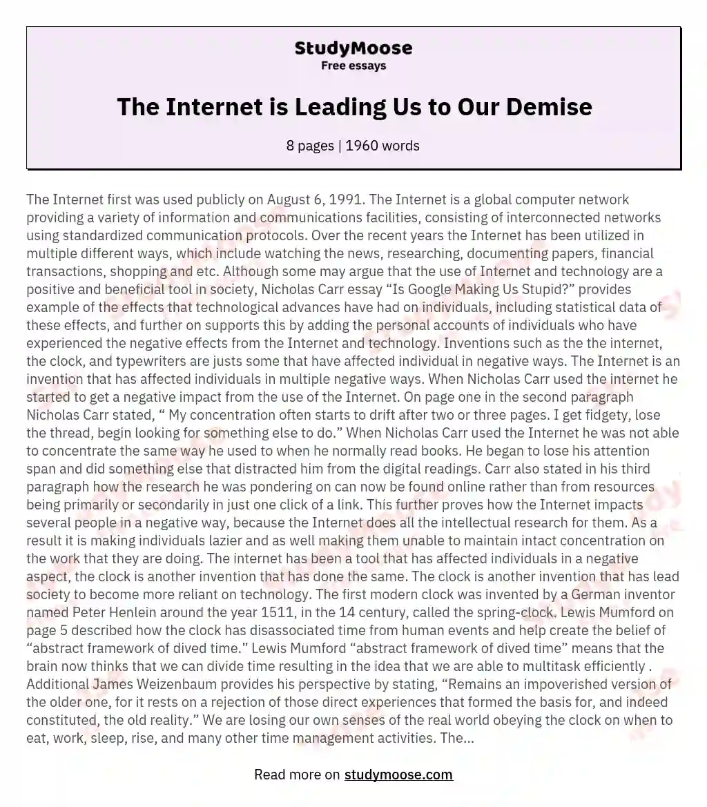The Internet is Leading Us to Our Demise essay