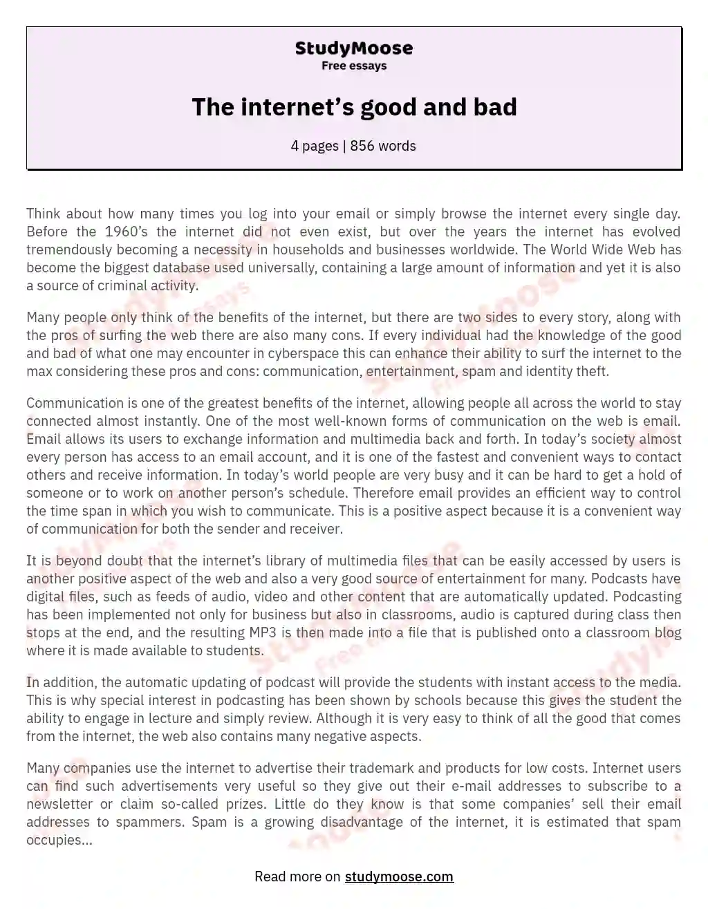 The internet’s good and bad essay