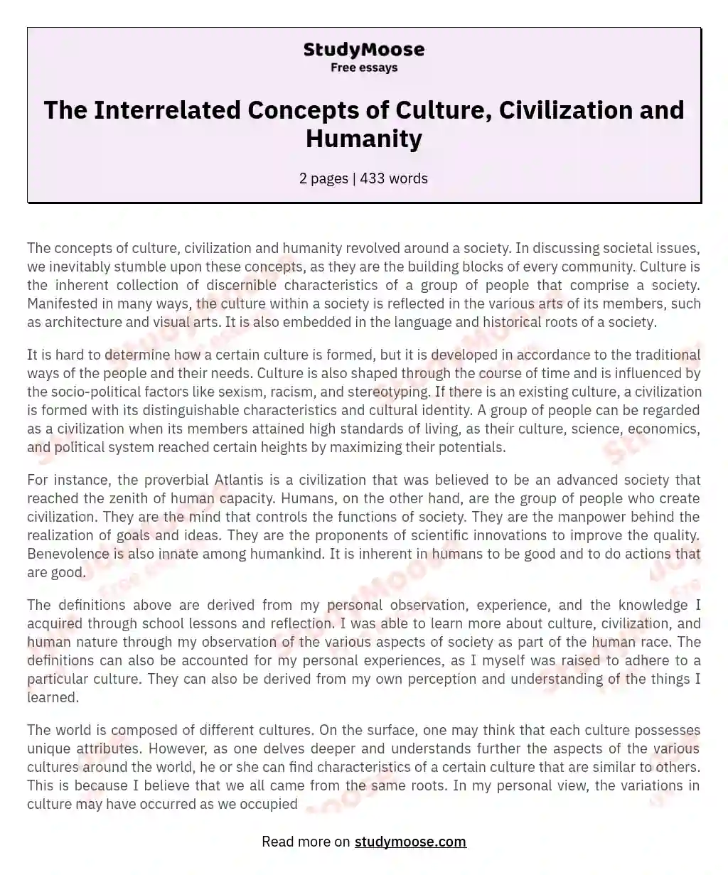 The Interrelated Concepts of Culture, Civilization and Humanity essay