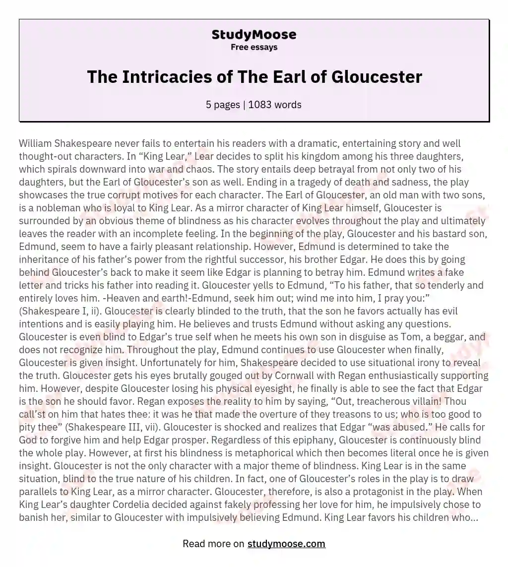 The Intricacies of The Earl of Gloucester essay
