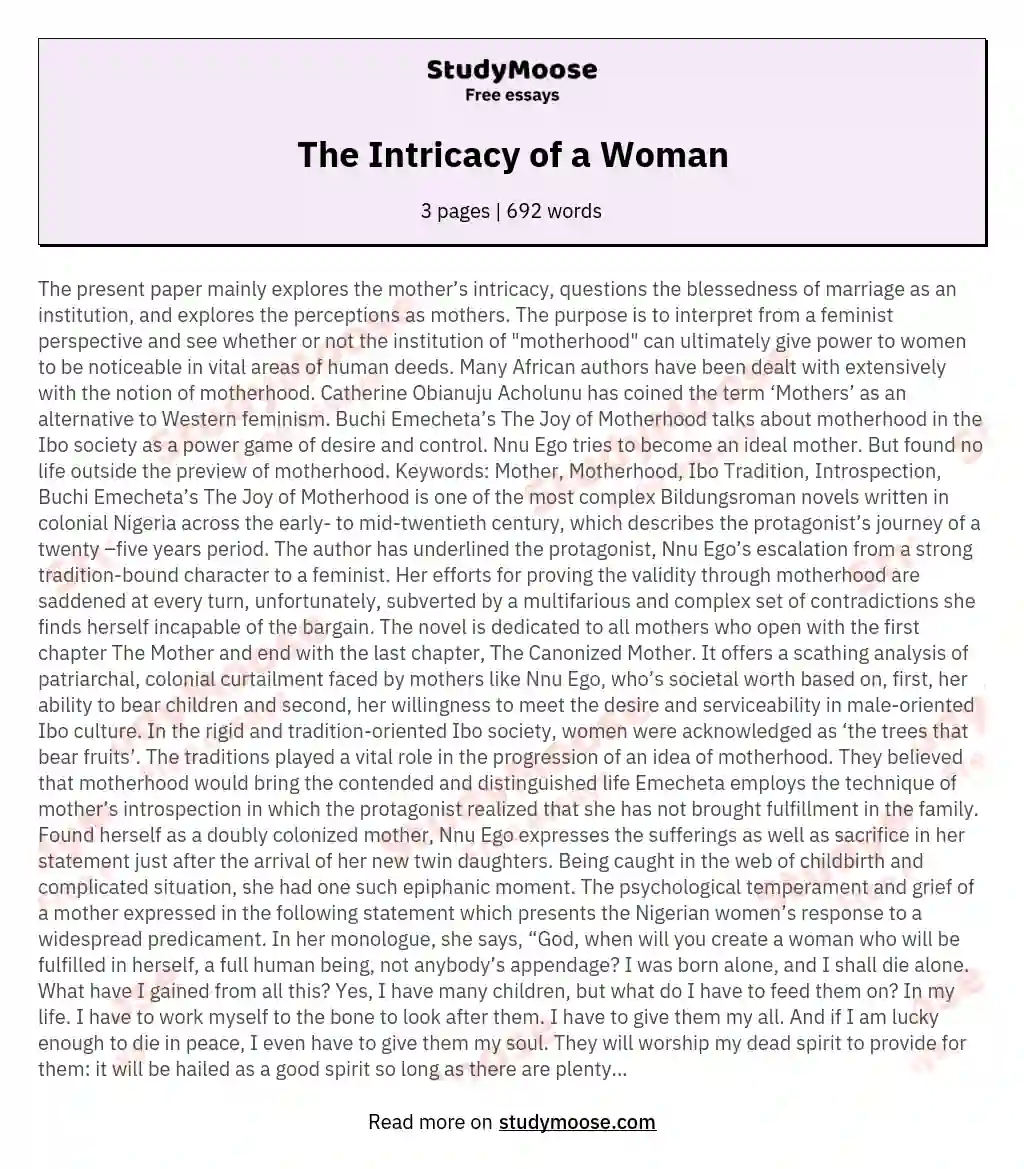 The Intricacy of a Woman essay
