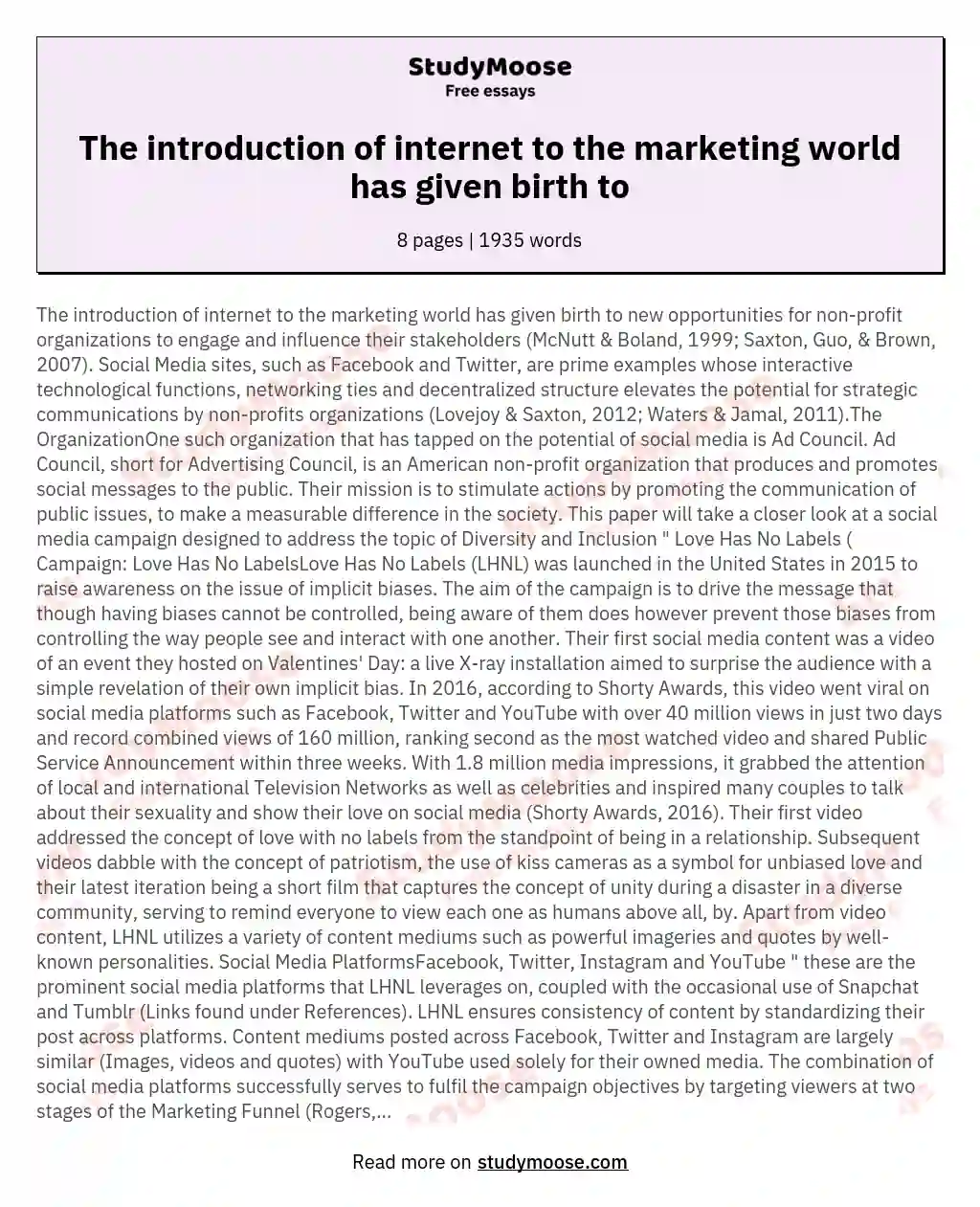 The introduction of internet to the marketing world has given birth to