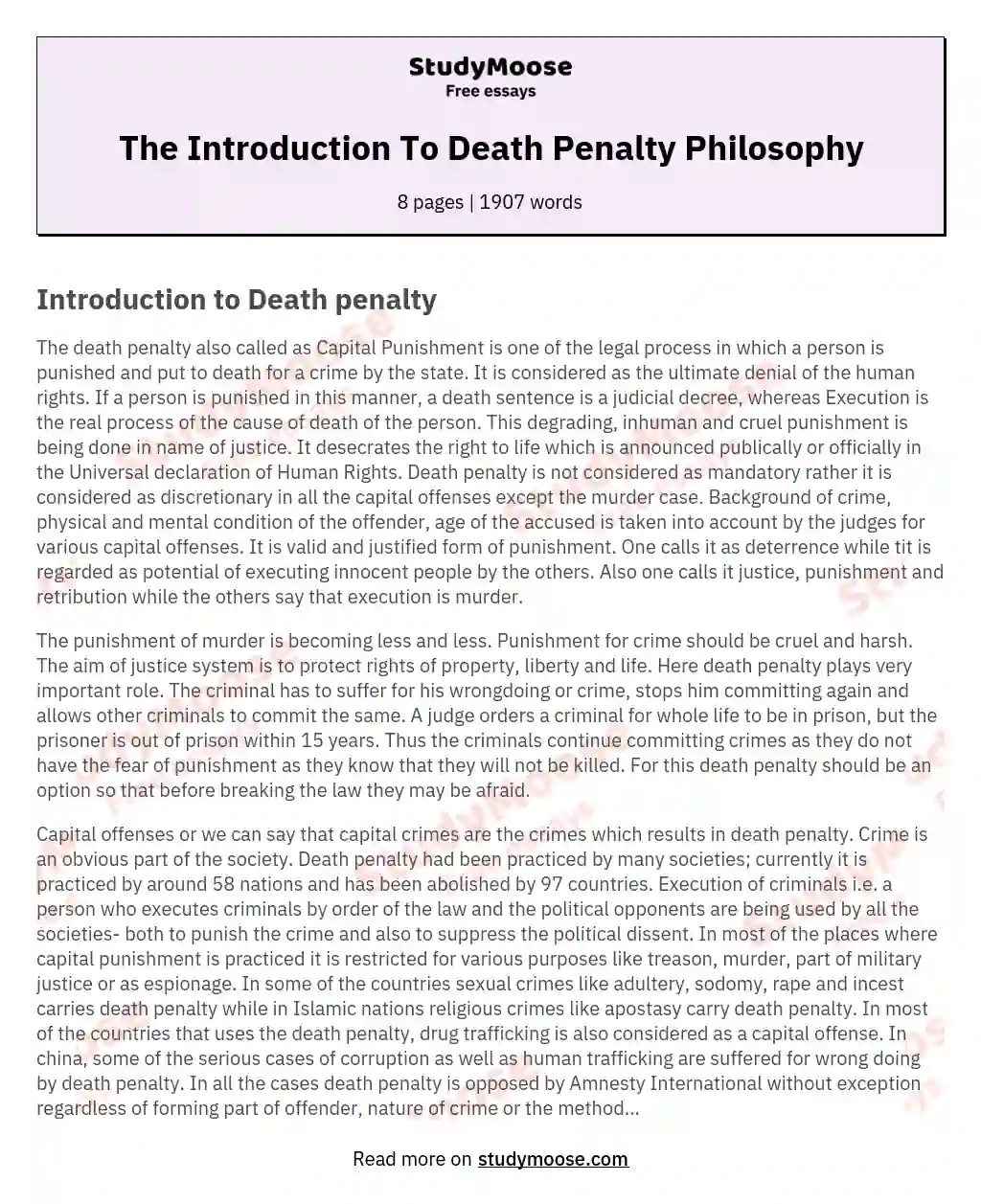 The Introduction To Death Penalty Philosophy