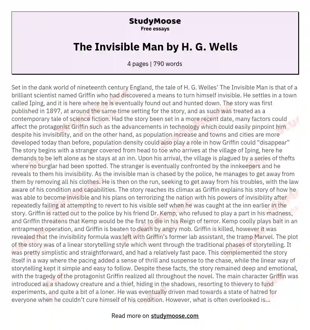 The Invisible Man by H. G. Wells essay