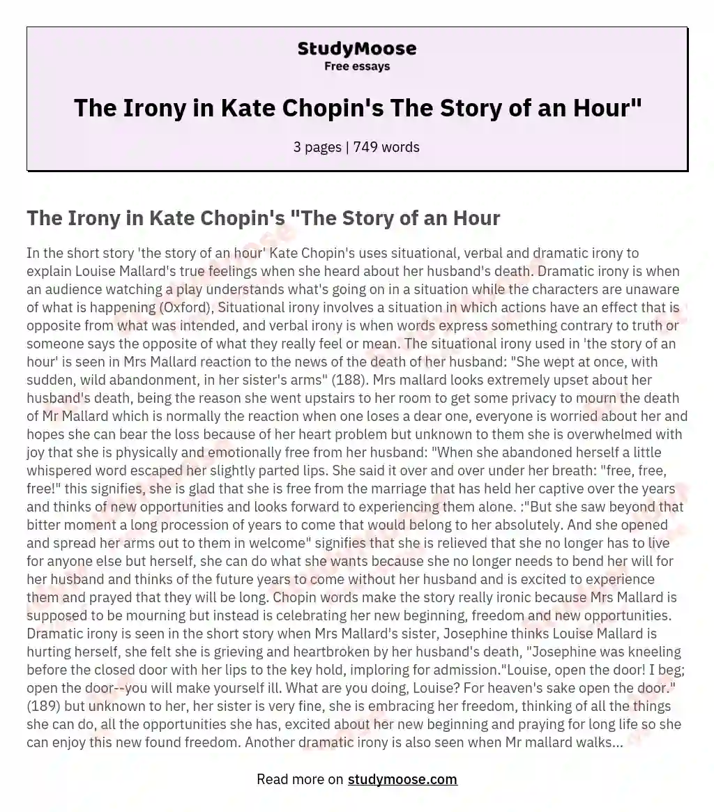 The Irony in Kate Chopin's The Story of an Hour"