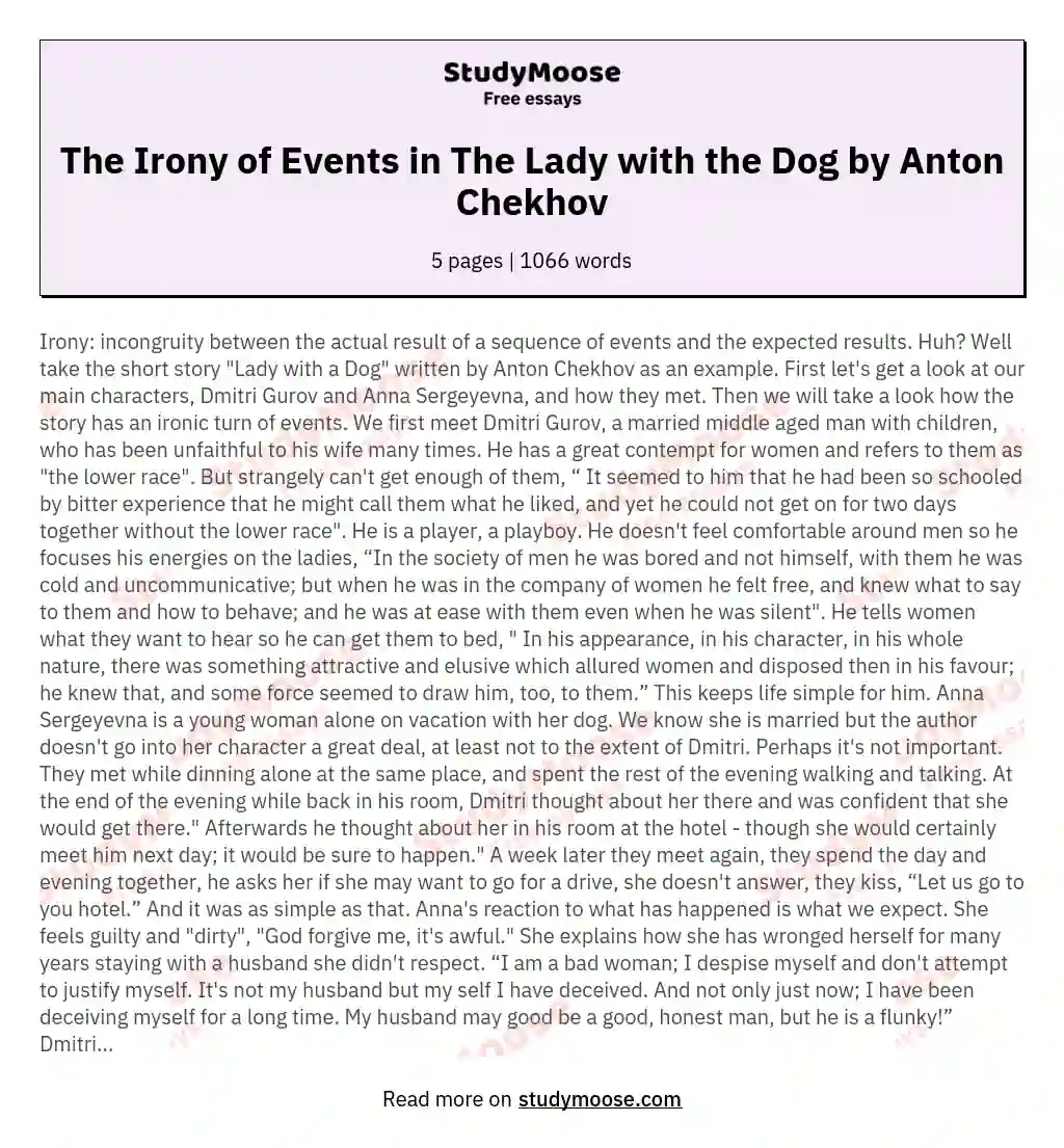 The Irony of Events in The Lady with the Dog by Anton Chekhov essay