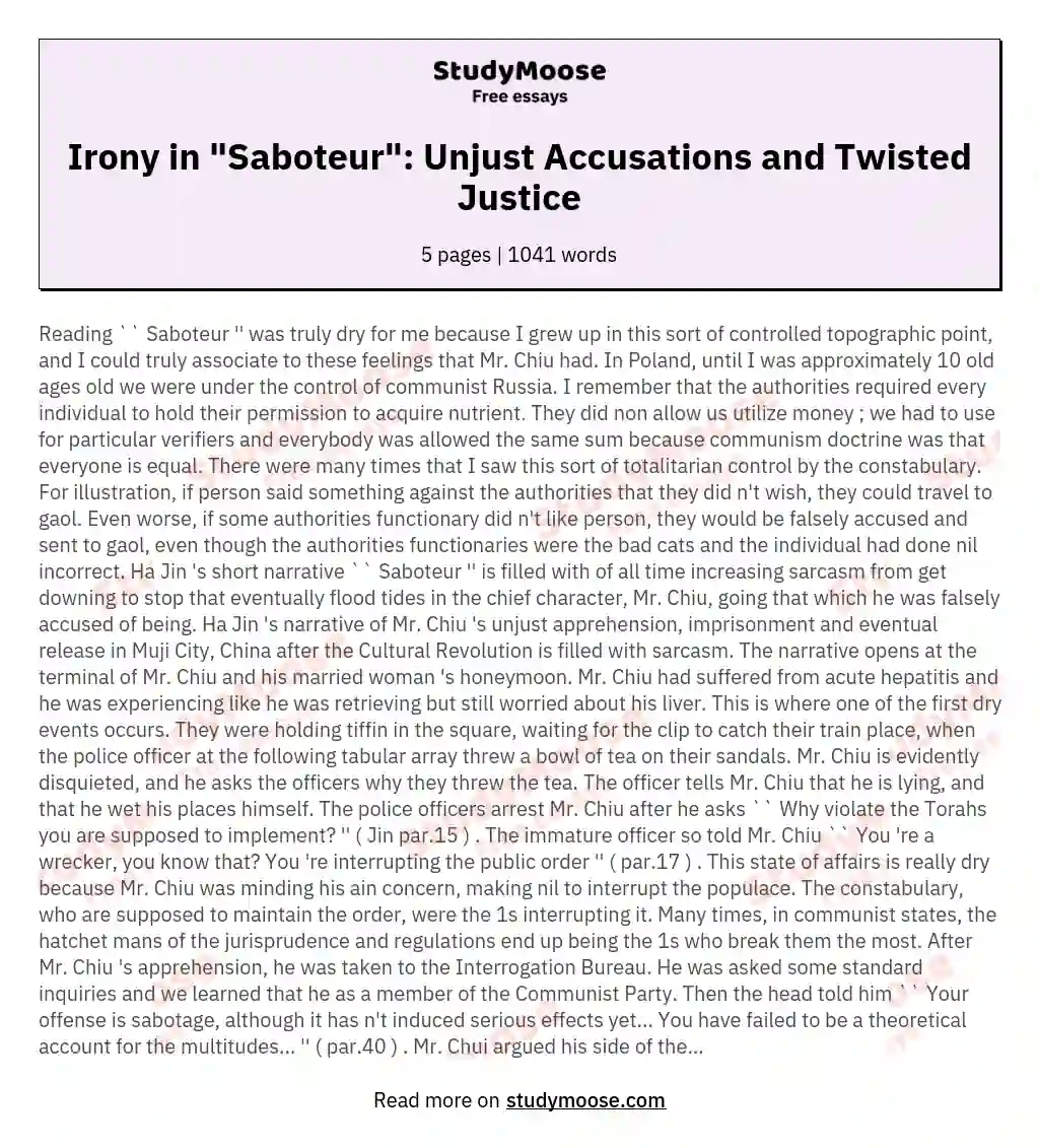 Irony in "Saboteur": Unjust Accusations and Twisted Justice essay