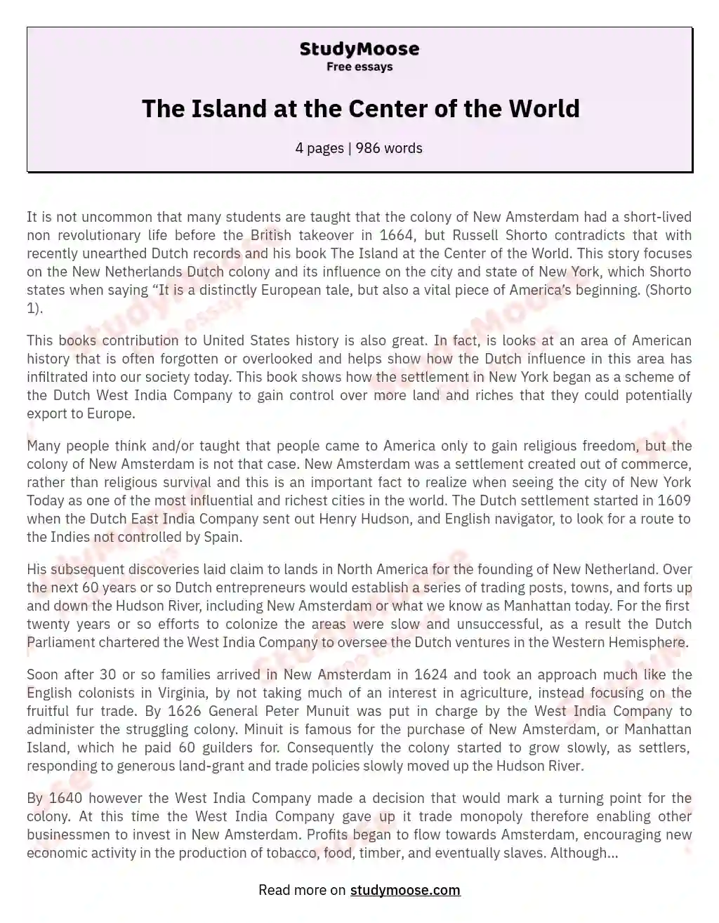 The Island at the Center of the World essay