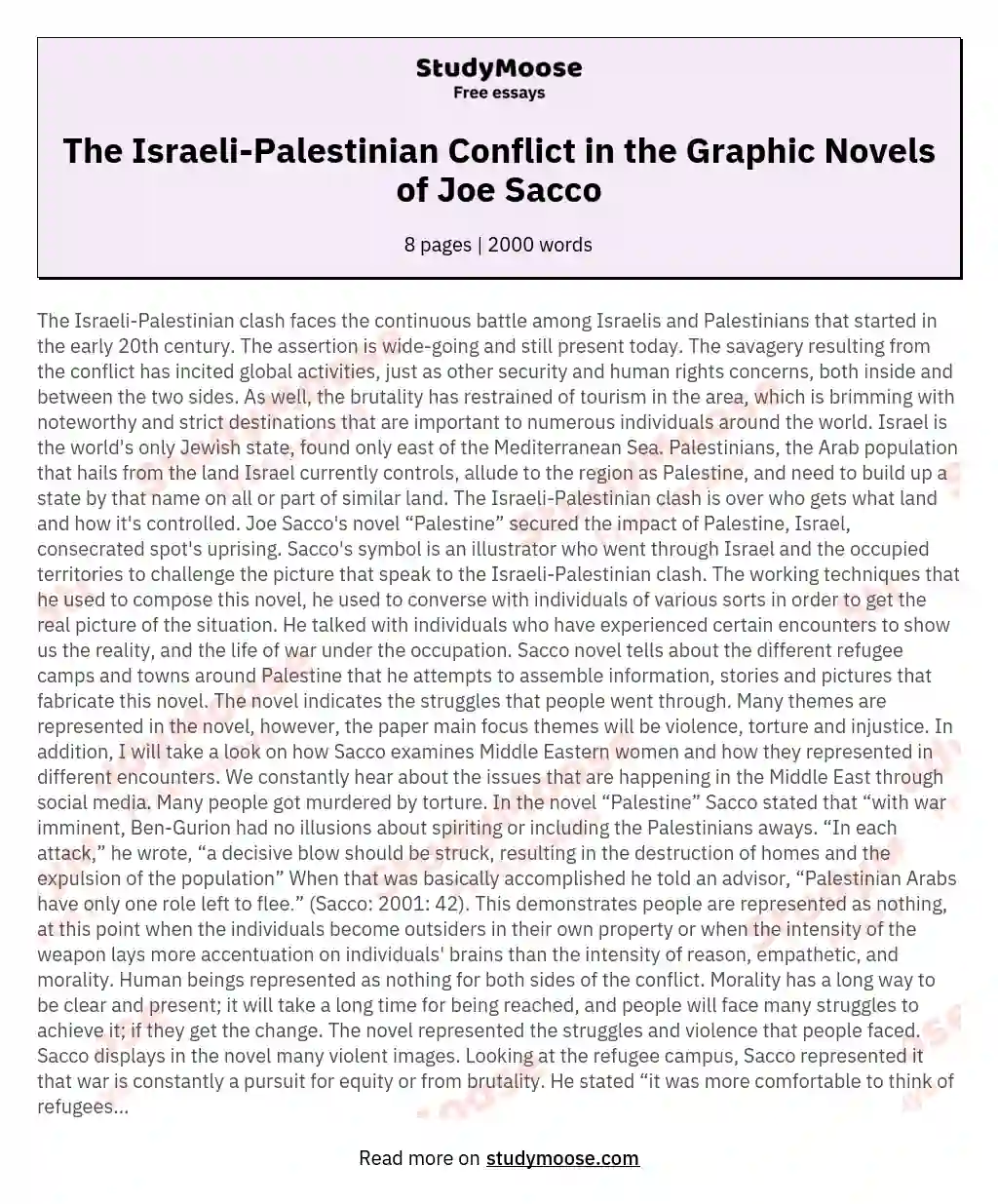 The Israeli-Palestinian Conflict in the Graphic Novels of Joe Sacco essay