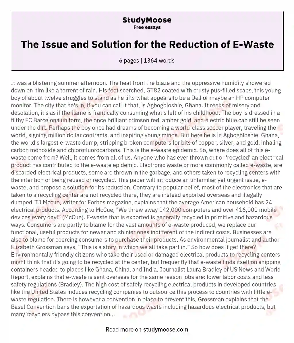The Issue and Solution for the Reduction of E-Waste essay