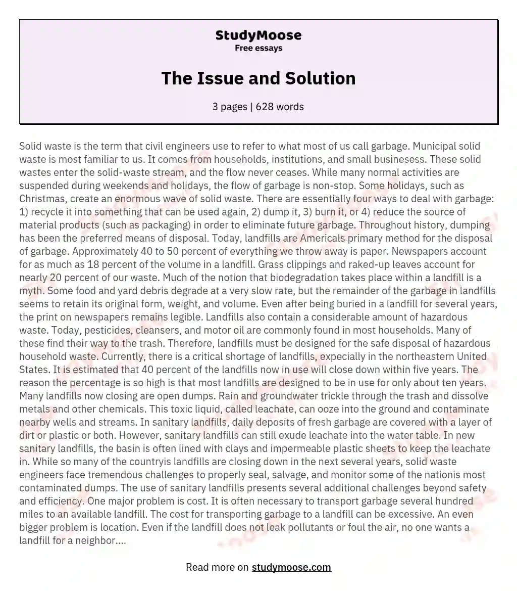 The Issue and Solution essay